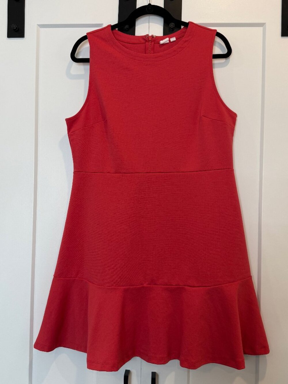 GAP Ponte Fit & Flare Flounce Dress Womens 16 Red Peach Pink Sleeveless Stretch